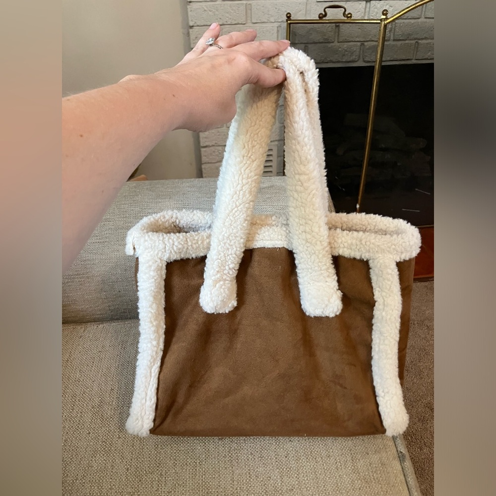 Brown suede Sherpa lined purse